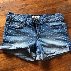 Polka Dot Mid Rise Denim Shorts